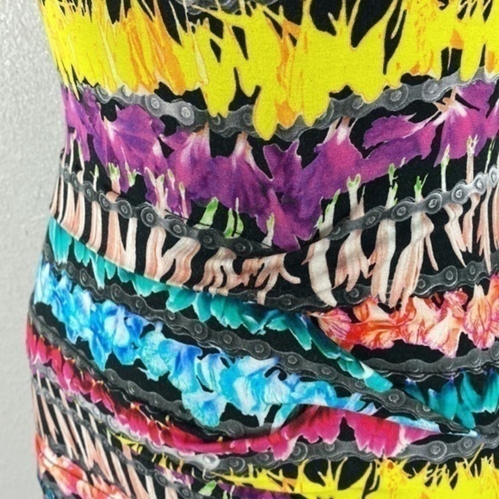 Nicole Miller Artier floral bike chain stripe bodycon dress O6 - Picture 10 of 13